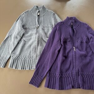 Coldwater Creek Lot of 2 Zip Front Cotton Knit Cardigans- Small